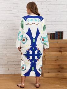 Plus Cartoon Graphic V-neck Tunic Dress - Multicolor - View 2