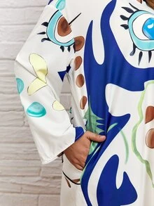 Plus Cartoon Graphic V-neck Tunic Dress - Multicolor - View 3