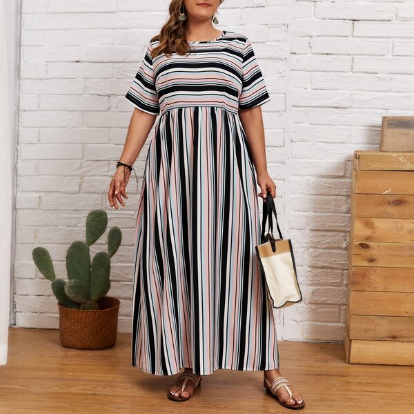 

Plus Striped Maxi Dress, Multicolor