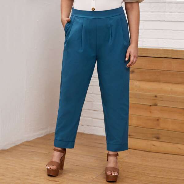 

Plus Slant Pocket Solid Pants, Teal blue