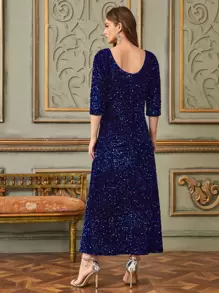 A-line Sequin Dress - Navy Blue - View 2
