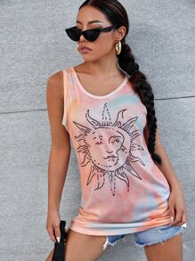 Tie Dye Graphic Print Tank Top