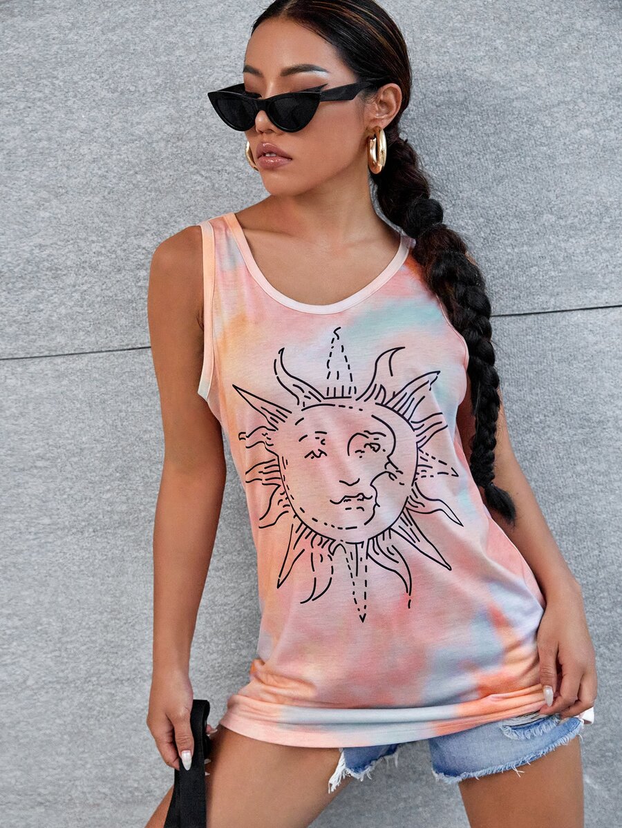 Tie Dye Graphic Print Tank Top