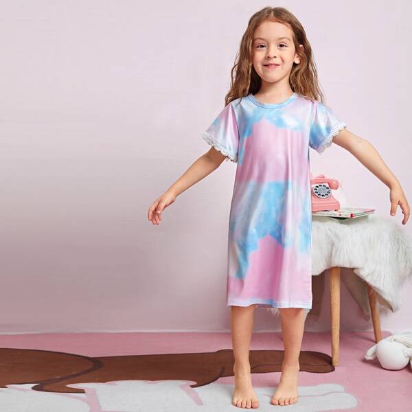 

Toddler Girls Tie Dye Contrast Lace Tee Dress, Multicolor