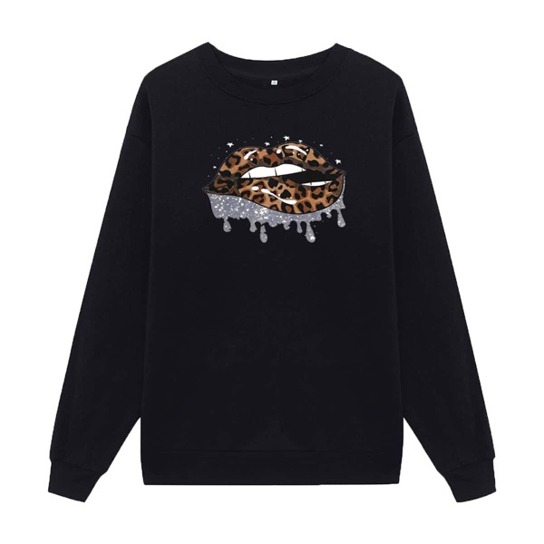 

Lip And Leopard Print Sweatshirt, Black