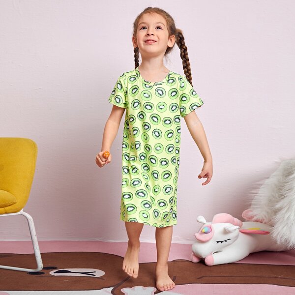 

Toddler Girls Kiwi Print Tee Dress, Lime green
