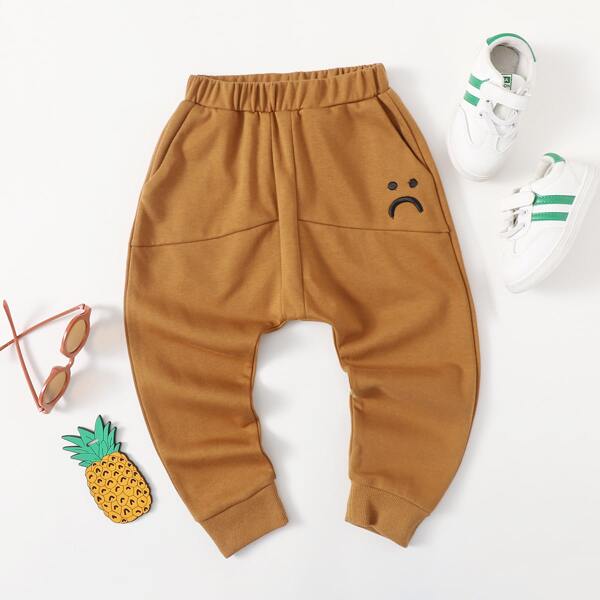 

Toddler Boys Embroidered Detail Joggers, Brown