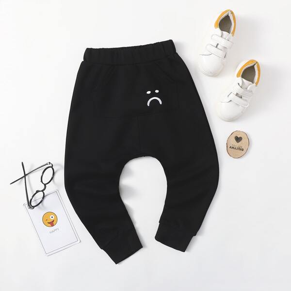 

Toddler Boys Embroidery Detail Harem Sweatpants, Black