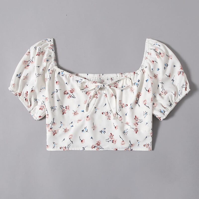 

Floral Print Crop Top, White