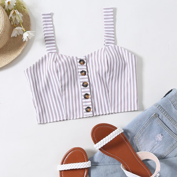 

Striped Button Front Cami Top, Multicolor