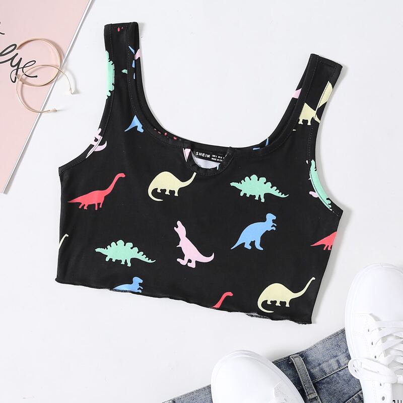 

Little Dinosaur Crop Tank Top, Black