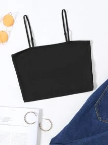 SHEIN Unity 短版緊身吊帶上衣 - 黑色 - 查看 1