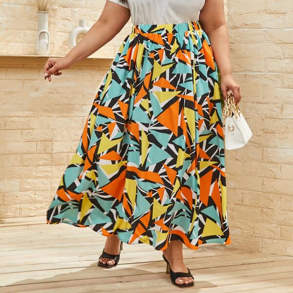 

Plus Allover Print Skirt, Multicolor