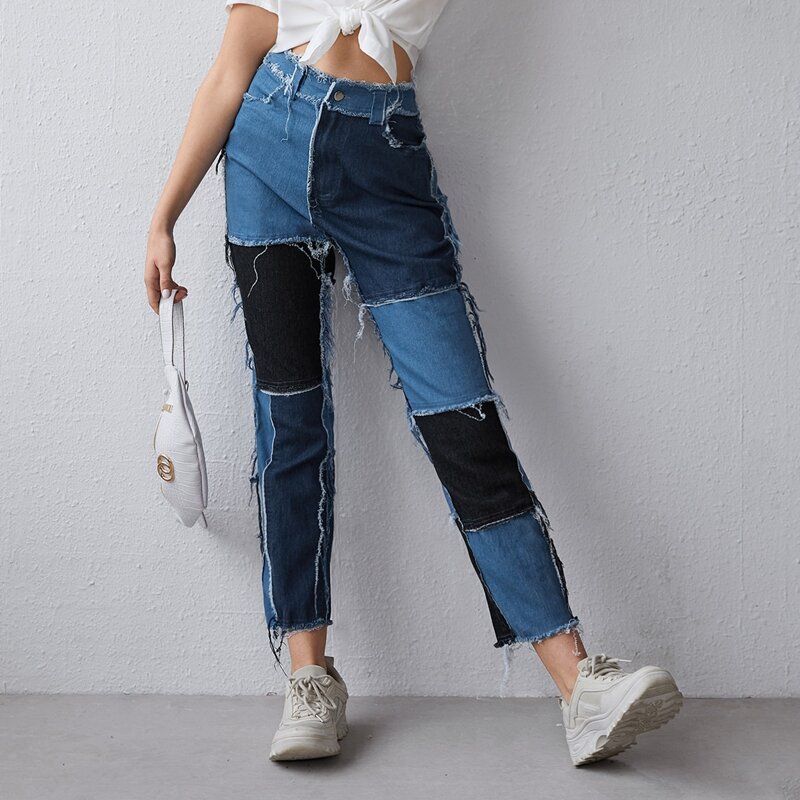 

Raw Hem Contrast Panel Pants, Multicolor