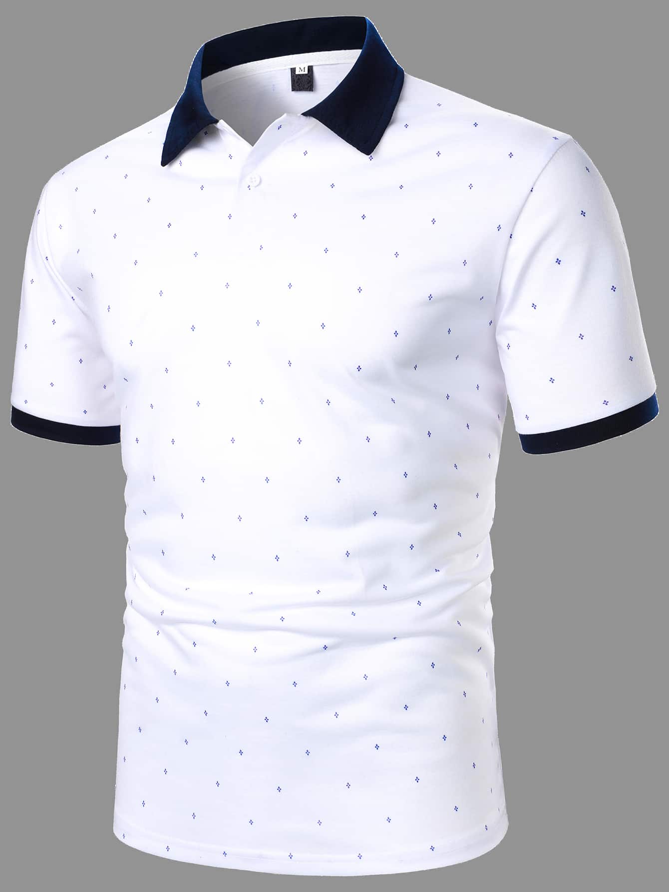 Manfinity Mode Bărbați Business Casual Color Block Guler Contrast Allover Print Polo Tricou, Pentru Muncă