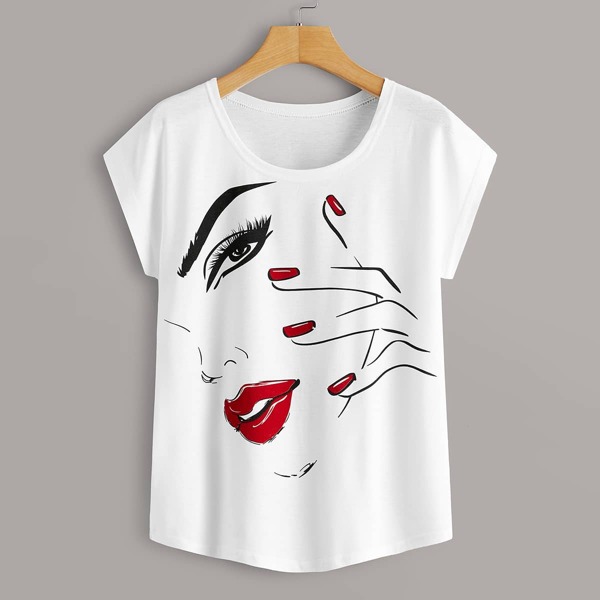 

Figure Graphic Batwing Sleeve Tee, White
