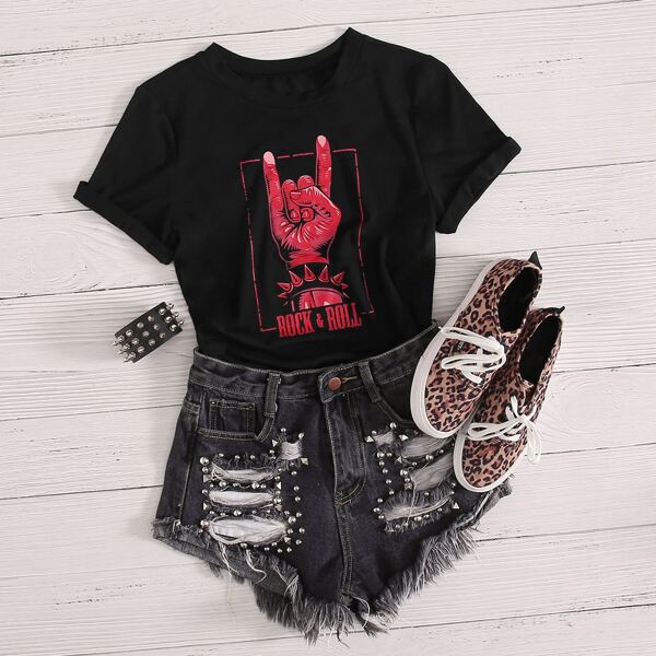 

Hand & Slogan Graphic Tee, Black