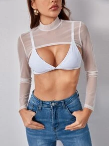 SHEIN BAE Áo nữ cắt màu trơn Gợi cảm - trắng - Xem 1