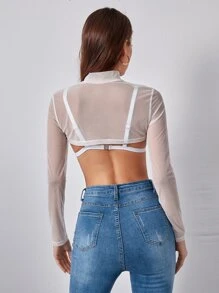 SHEIN BAE Áo nữ cắt màu trơn Gợi cảm - trắng - Xem 2