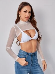 SHEIN BAE Áo nữ cắt màu trơn Gợi cảm - trắng - Xem 4