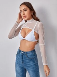 SHEIN BAE Áo nữ cắt màu trơn Gợi cảm - trắng - Xem 5