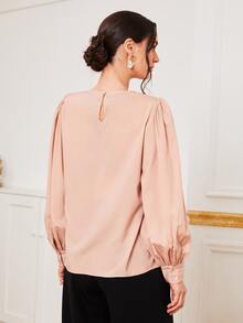 SHEIN 燈籠袖花卉圖案上衣 - 淺粉色 - 查看 2