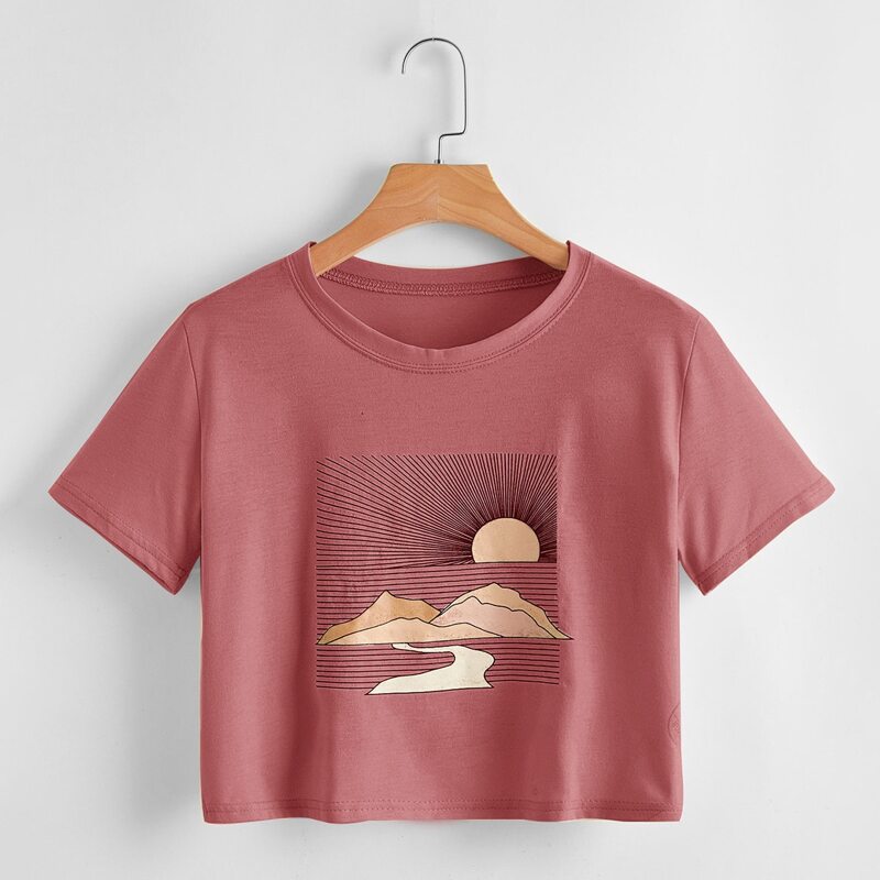 

Graphic Print Crop Top, Watermelon pink