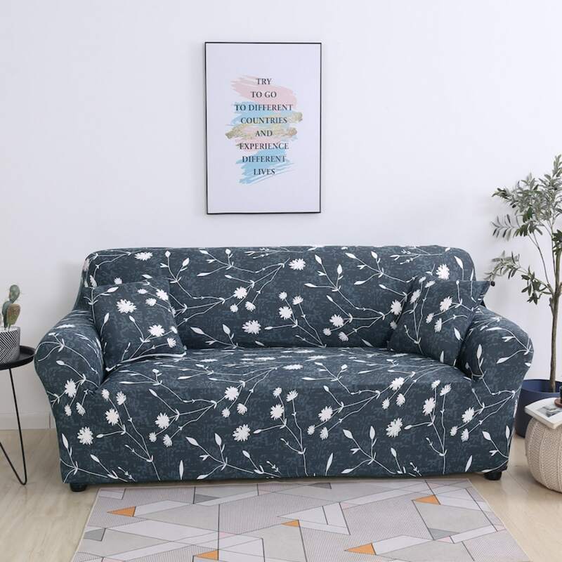 

Flower Print Stretchy Sofa Cover & 1pc Cushion Cover, Dark grey