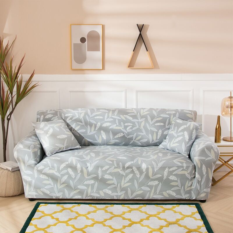

Plants Print Stretchy Sofa Cover & 1pc Cushion Cover, Grey