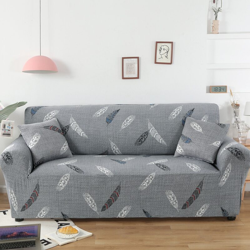 

Feather Print Stretchy Sofa Cover & 1pc Cushion Cover, Grey