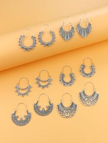 6 cặp Hoa tai rỗng ngoài kim loại - Màu Bạc Cổ - Xem 2