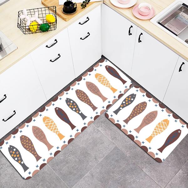

1pc Cartoon Fish Print Floor Mat, Multicolor
