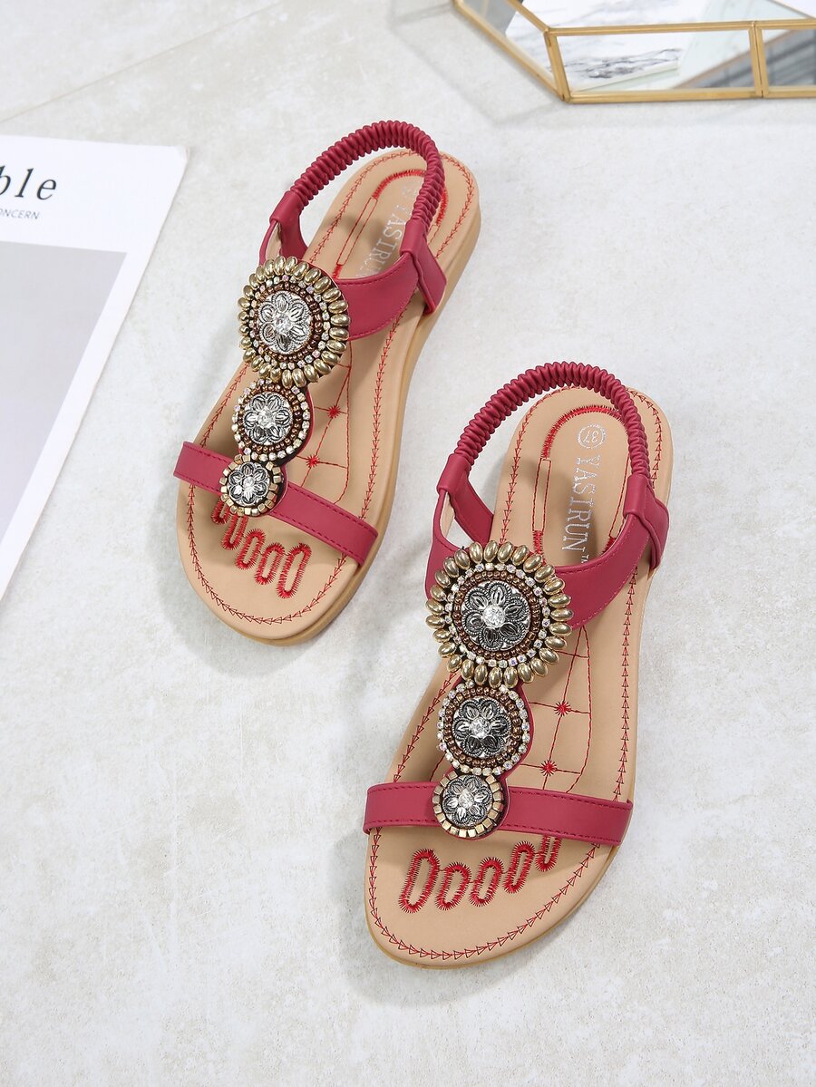 Rhinestone Decor Sandals - Red - View 1