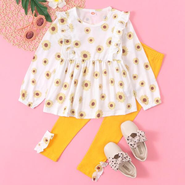 

Toddler Girls Sunflower Print Ruffle Tee With Leggings, Multicolor