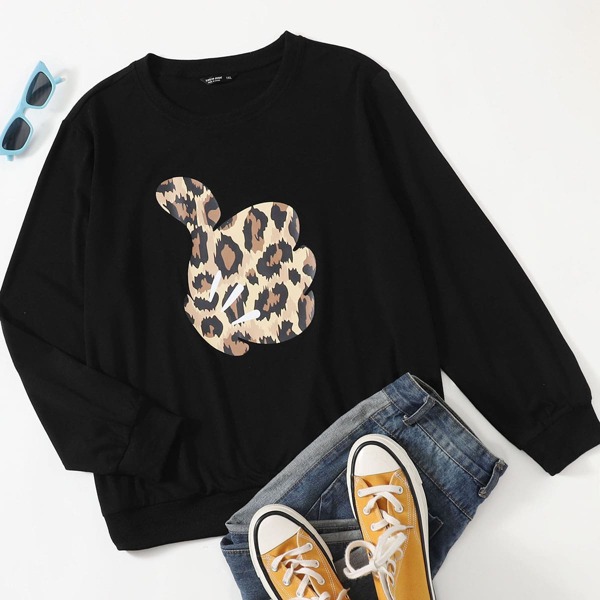 

Plus Leopard Print Sweatshirt, Black