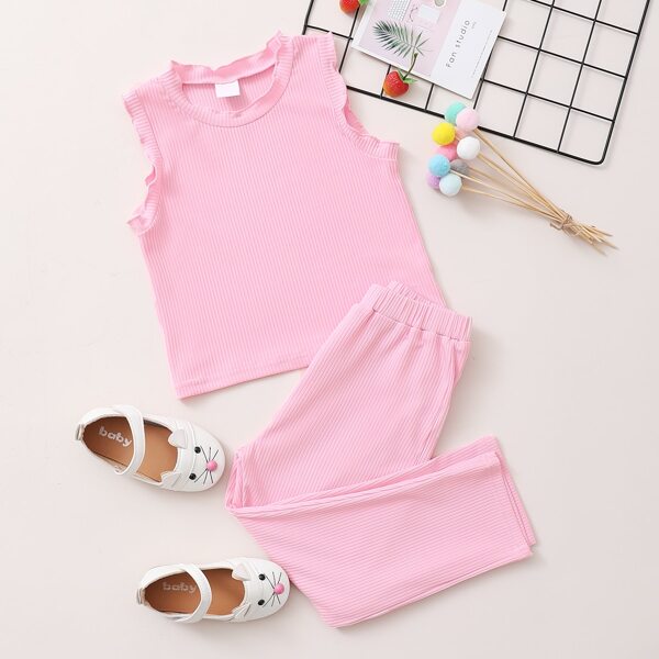 

Toddler Girls Solid Ribbed Tank Top & Pants, Baby pink