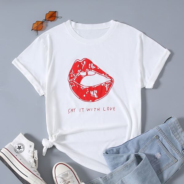 

Plus Lip & Slogan Graphic Tee, White