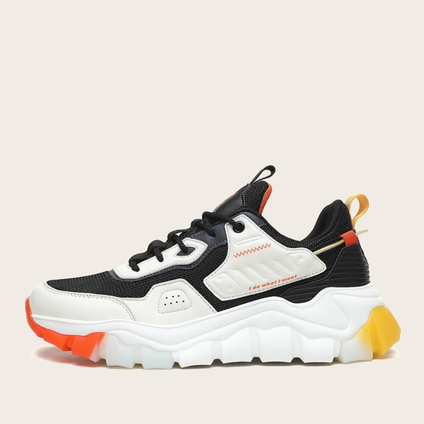 

Men Color Block Lace-up Front Chunky Sneakers, Beige