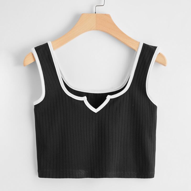 

Contrast Binding Crop Tank Top, Black