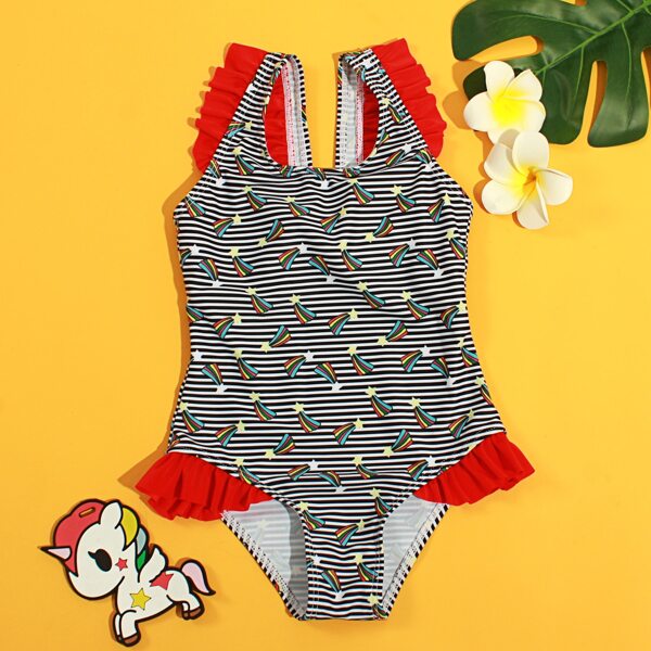 

Toddler Girls Striped Ruffle One Piece Swimsuit, Multicolor