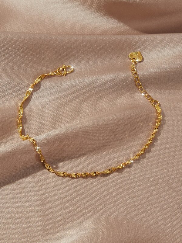 1pc Golden Heart Charm Elegant Delicate Chain Wrap Bracelet, A Lovely Jewelry Gift For Women