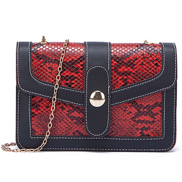 

Snakeskin Print Flap Chain Bag, Burgundy