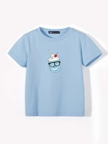 Camiseta con estampado de dibujos animados - Celeste - Ver 1