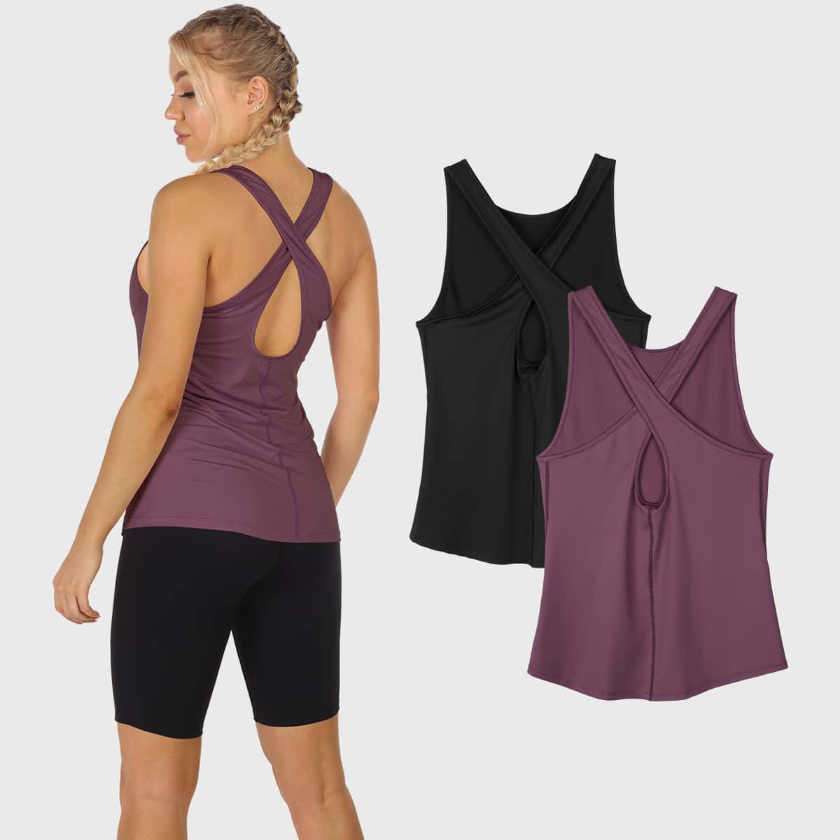 

2pack Crisscross Back Sports Tank Top, Multicolor