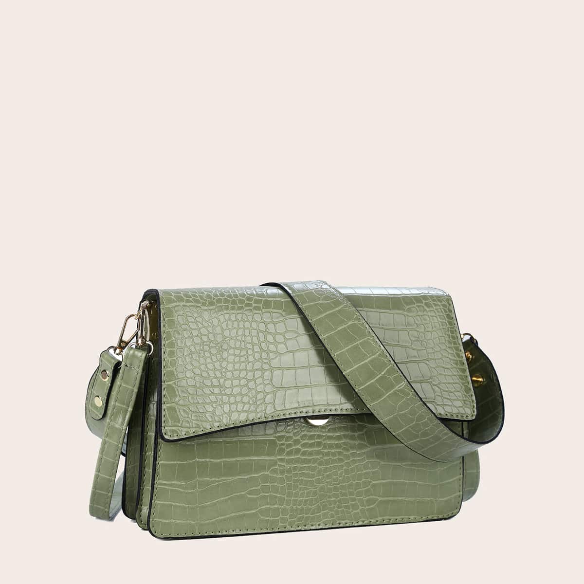

Croc Embossed Flap Crossbody Bag, Green