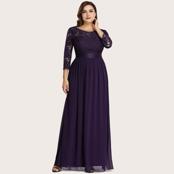 

Plus Low Back Lace Bodice Chiffon Prom Dress, Purple
