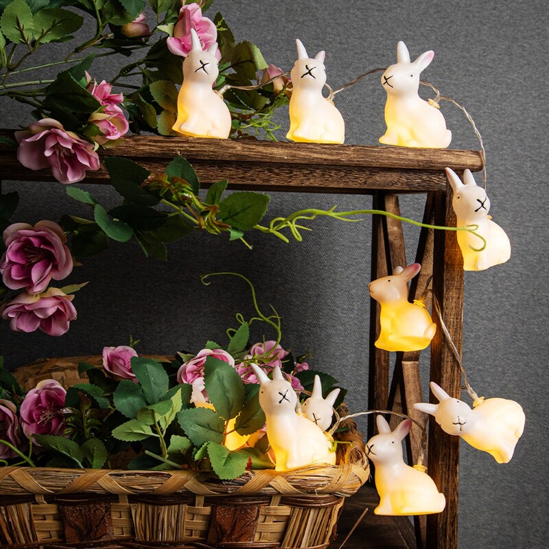 

1pc String Light With 10pcs Easter Rabbit Bulb, Yellow