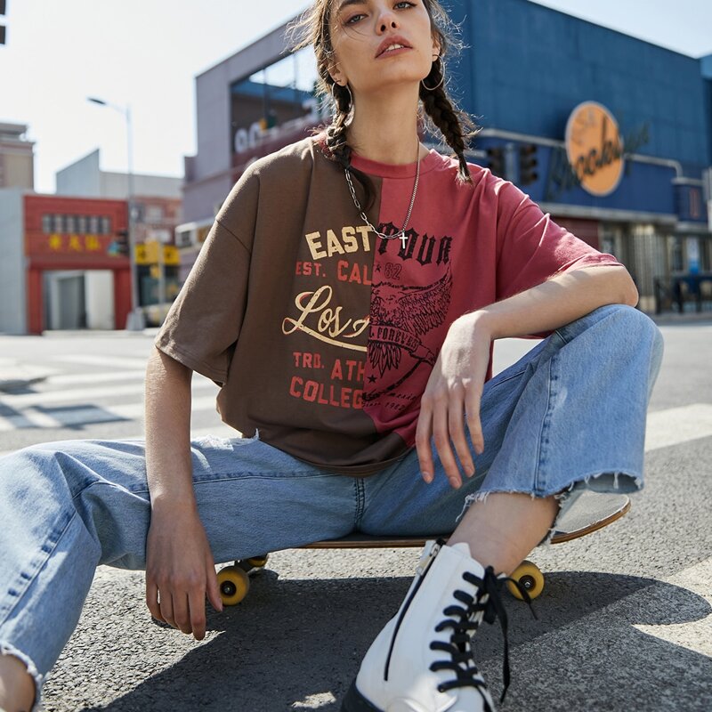 

Two Tone Spliced Oversized Tee, Multicolor