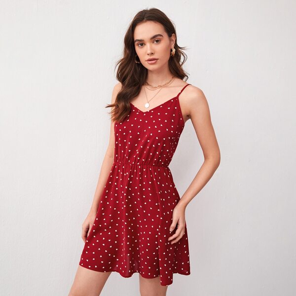 

Allover Heart Print Cami Dress, Burgundy