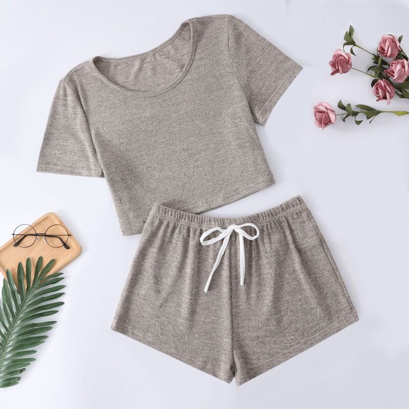 

Knot Front Solid Lounge Set, Khaki